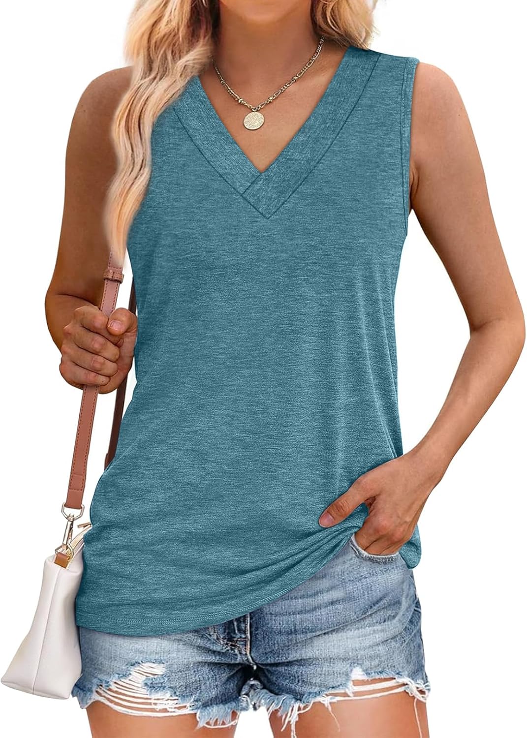 ✨Women Summer Loose Fit V Neck T Shirts Trendy Sleeveless Basic Tank Tops