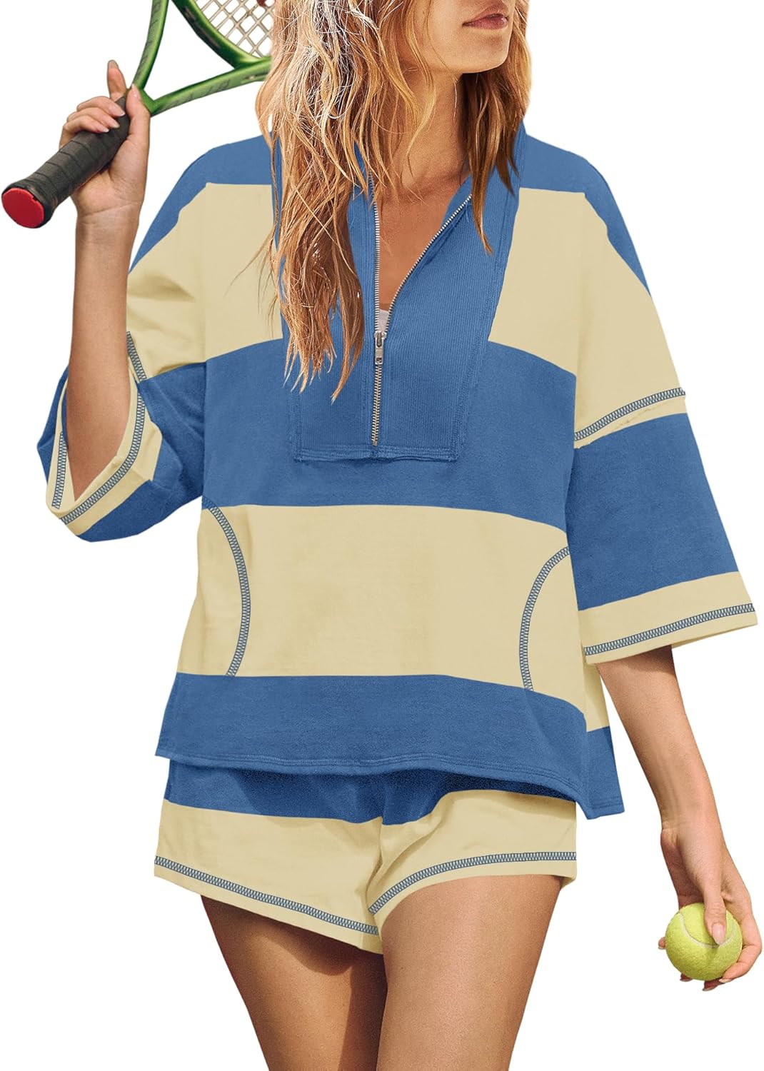✨Women's Summer Oversized Striped Shirt and Shorts Sets