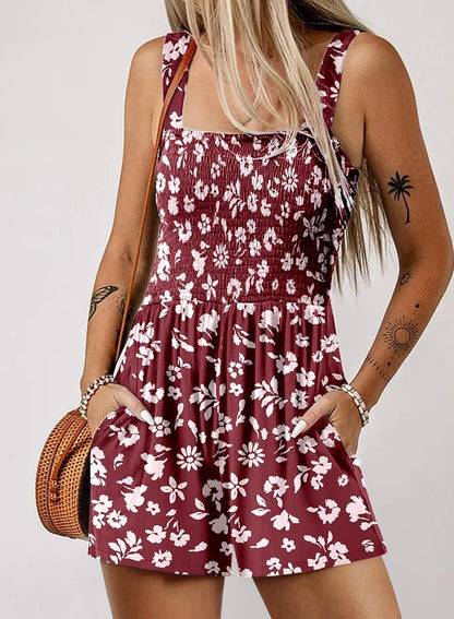 Women's Casual Sleeveless Floral Jumpsuit Cute Romper with Pockets