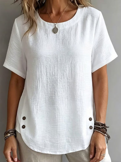 Women's Crew Neck Side Button Casual T-Shirt