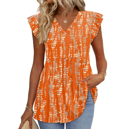 Women's Floral V-Neck Ruffle Sleeve Babydoll Blouse