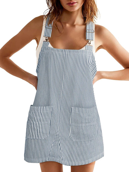 Women's Summer Adjustable Strap Striped Overall Dress