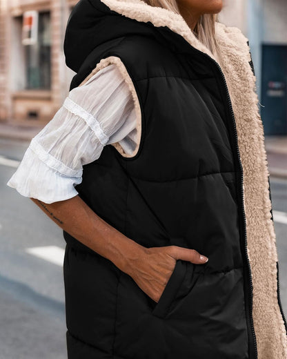 ✨Women's Sleeveless Hooded Reversible Fleece Jacket Zip Up Coat Outerwear Vests