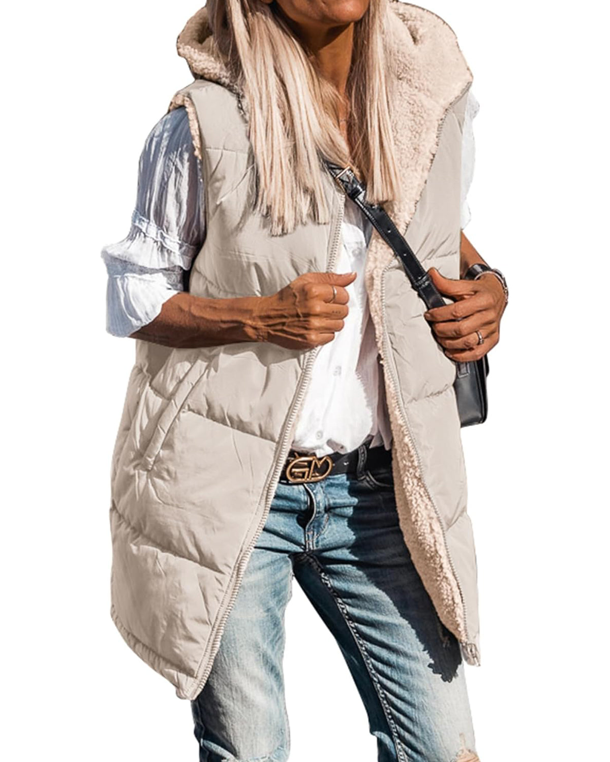 ✨Women's Sleeveless Hooded Reversible Fleece Jacket Zip Up Coat Outerwear Vests