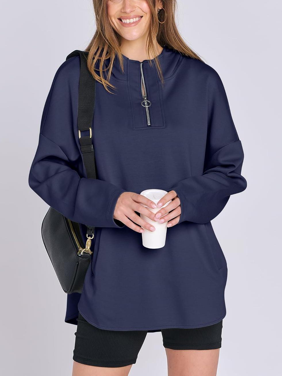 ✨Women's Oversized Quarter Zip Tunic Hoodie (Buy 2 Free Shipping)