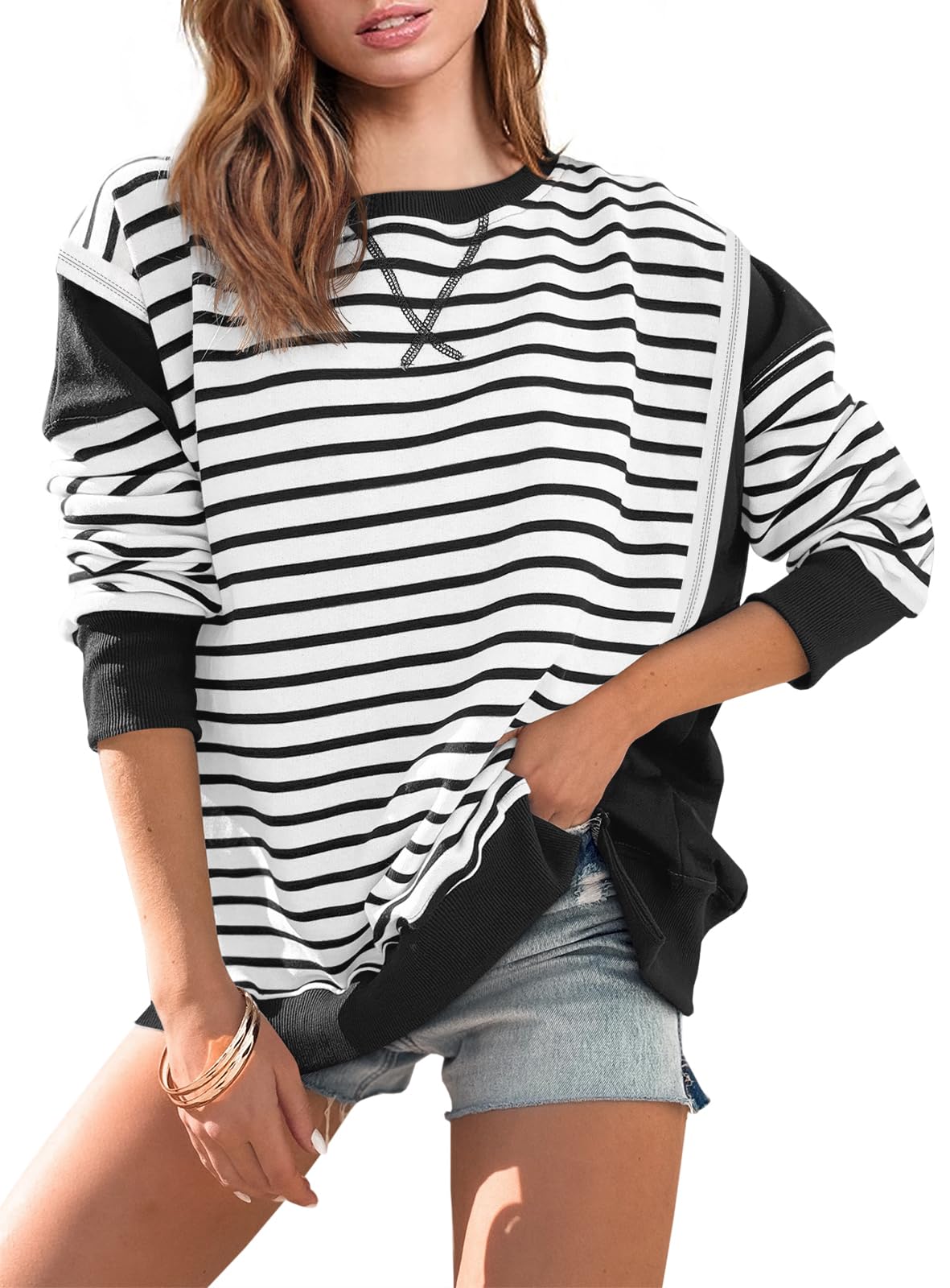Striped Color Block Oversized Sweatshirt