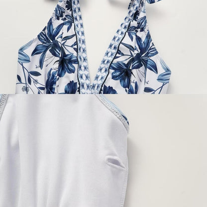 ✨Women Adjustable Shoulder Strip Plant Prints One Piece Swimsuit and Skirt/Sarong