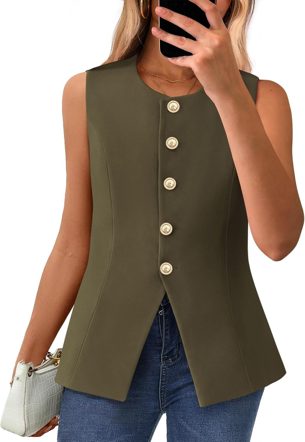 ✨Women's Round Neck Elegant Sleeveless Button-Down Blazer Top