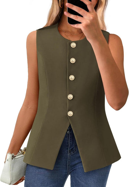 ✨Women's Round Neck Elegant Sleeveless Button-Down Blazer Top