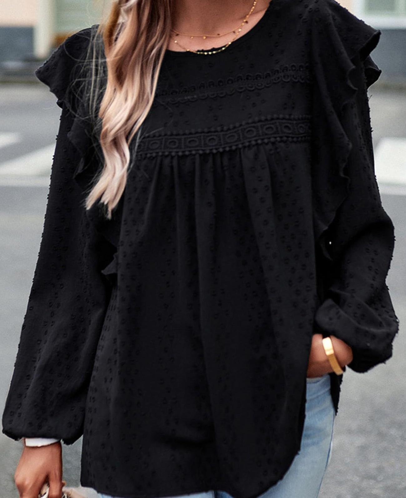 Women's Swiss Polka Dot Babydoll Top With Ruffles