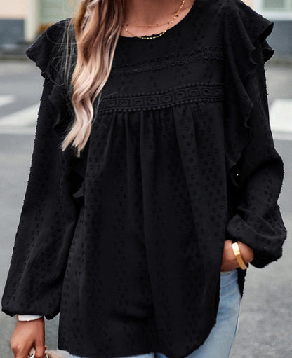 Women's Swiss Polka Dot Babydoll Top With Ruffles