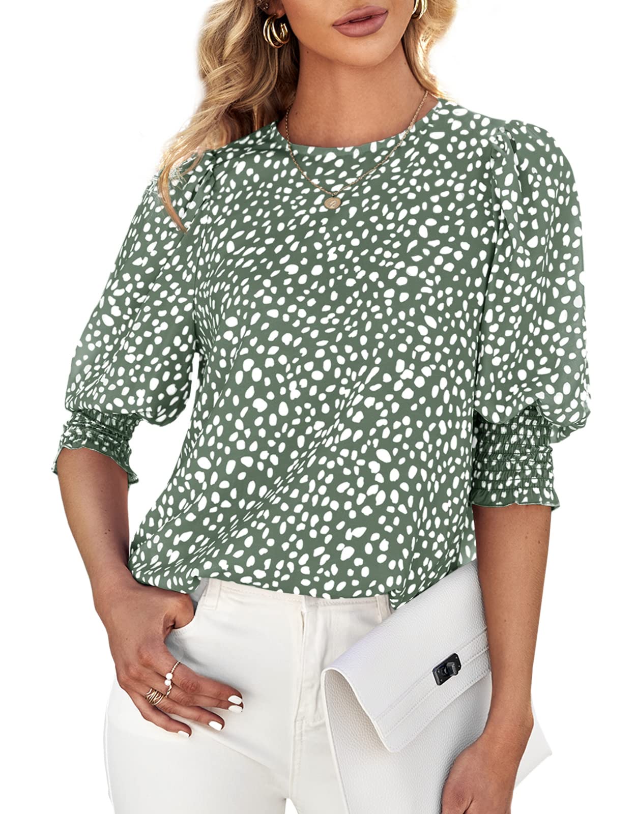 Women's Polka Dot Three-quarter Sleeve T-Shirt Top