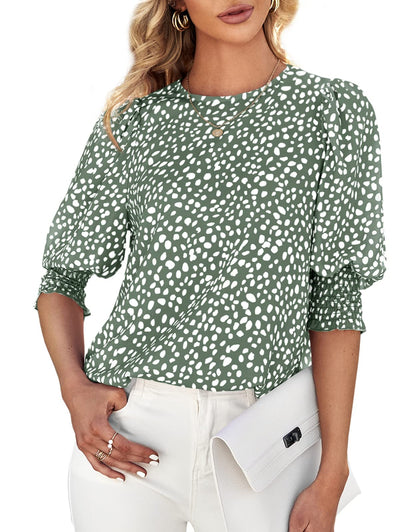 Women's Polka Dot Three-quarter Sleeve T-Shirt Top