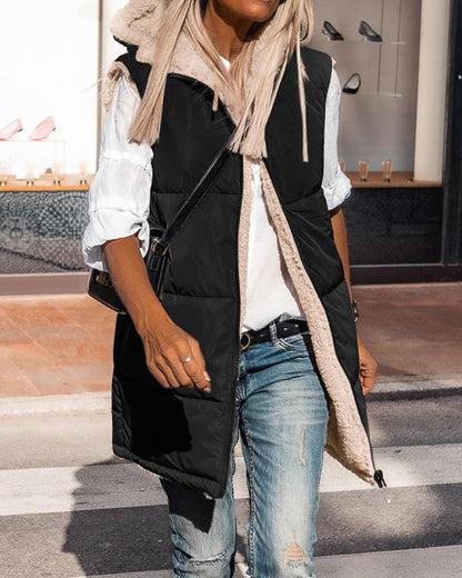 ✨Women's Sleeveless Hooded Reversible Fleece Jacket Zip Up Coat Outerwear Vests