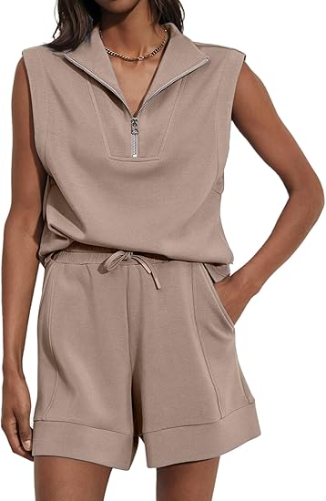 ✨Women's Half Zip Air Essentials Sleeveless Two Piece Short Sets