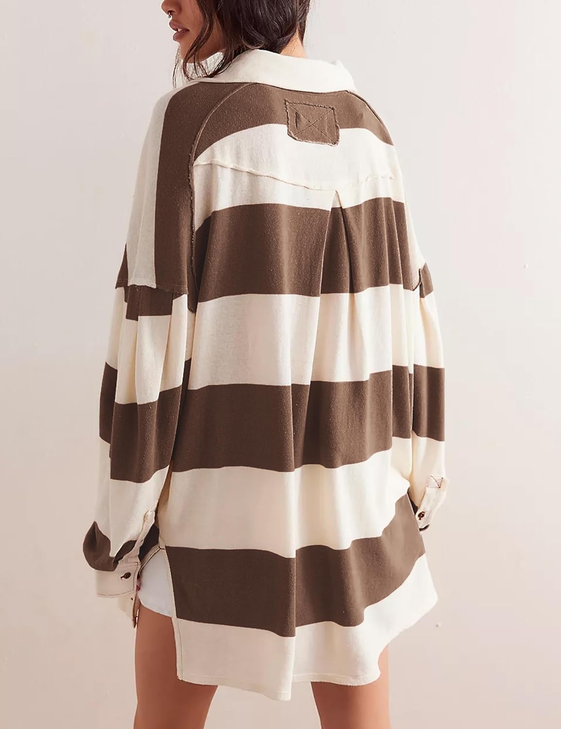 Women's Oversized Long Sleeve Button Striped Pullover