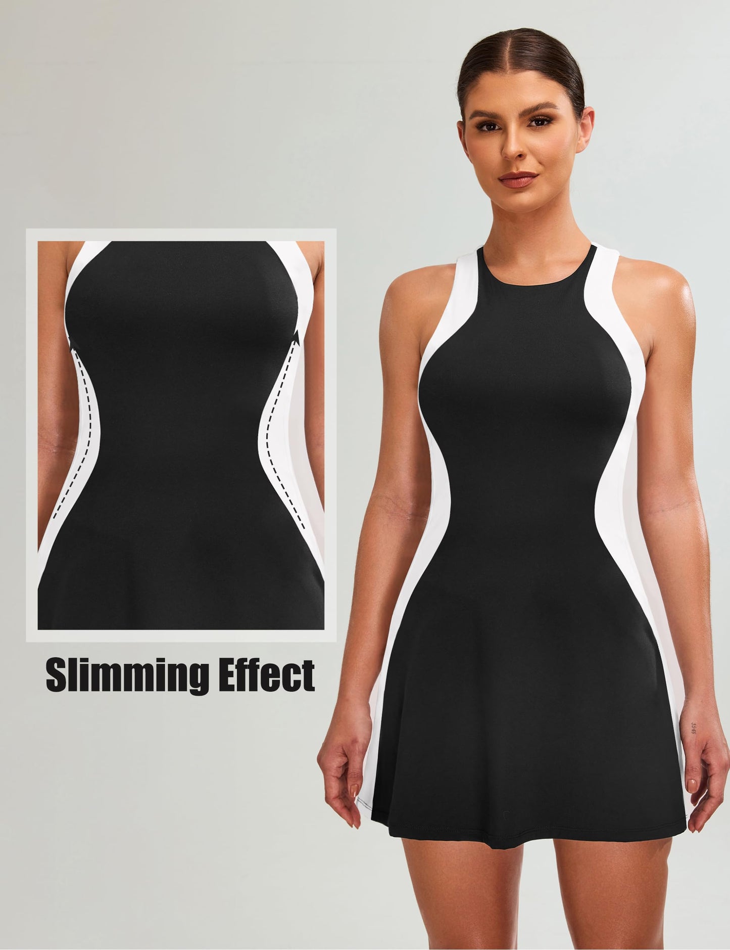 ✨Women Tennis Dress Casual Athletic Color Block Outfit Racerback Golf Separate Shorts