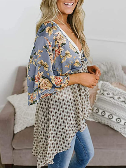 ⏰Hot Sale-Women's Floral Kimono Ruffle Sleeve Tie Cardigans Flowy Boho Loose Cover Ups