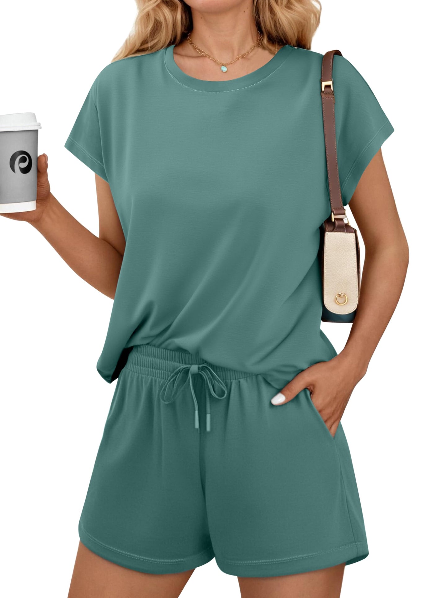 Womens Summer Crewneck Matching Shorts Lounge Set