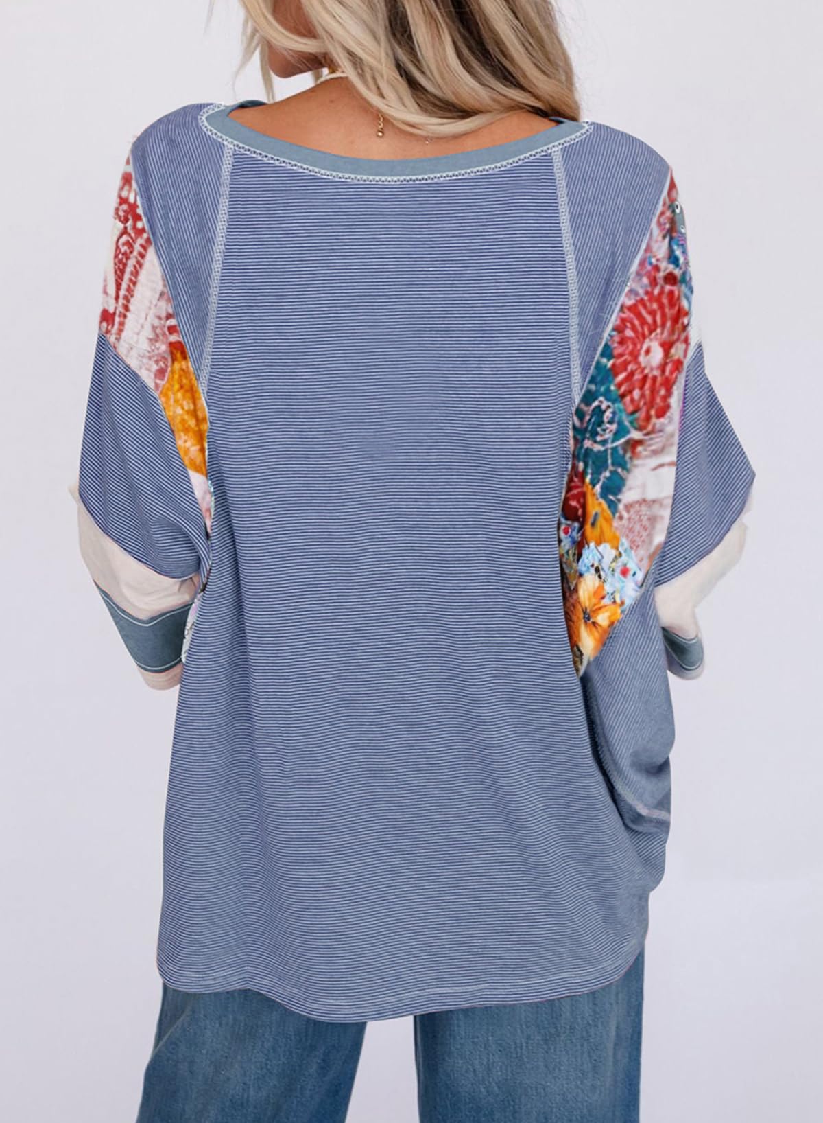 ✨Women's 3/4 Length Sleeve Oversized Striped Patchwork Shirts