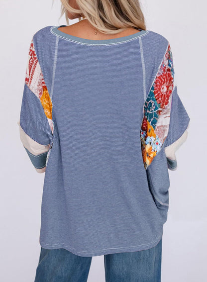 ✨Women's 3/4 Length Sleeve Oversized Striped Patchwork Shirts