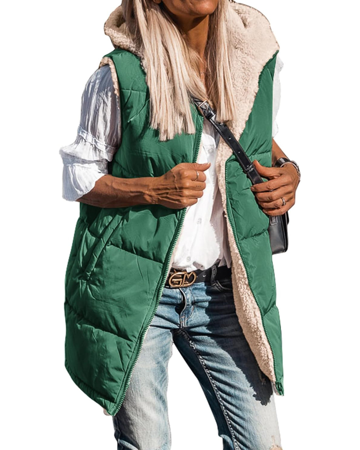 ✨Women's Sleeveless Hooded Reversible Fleece Jacket Zip Up Coat Outerwear Vests