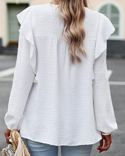 Women's Swiss Polka Dot Babydoll Top With Ruffles