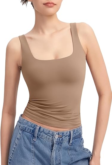 ⏰HOT SALE Women's Square Neck Tank Sleeveless Double Lined Basic Top （BUY 2 FREE SHIPPING)