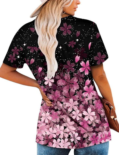 ⏰Hot Sale-Women's Summer Printed Pleated Crew Neck Tee