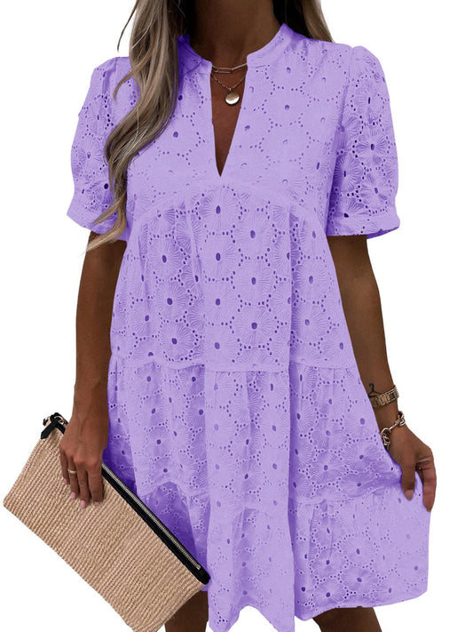 Women’s Lace Dresses Eyelet Casual Flowy Babydoll Swing