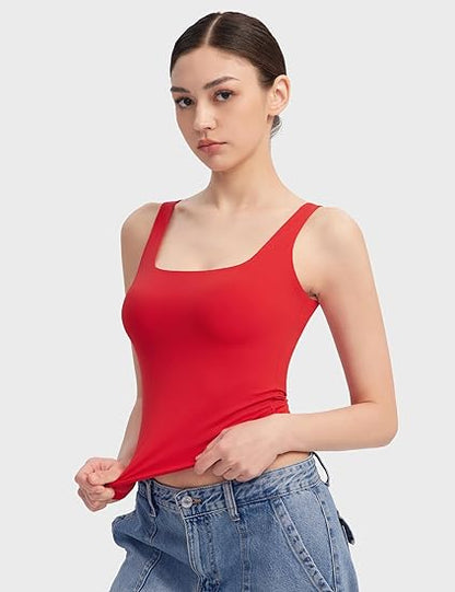 ⏰HOT SALE Women's Square Neck Tank Sleeveless Double Lined Basic Top （BUY 2 FREE SHIPPING)