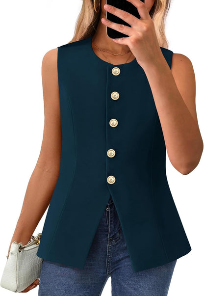 ✨Women's Round Neck Elegant Sleeveless Button-Down Blazer Top