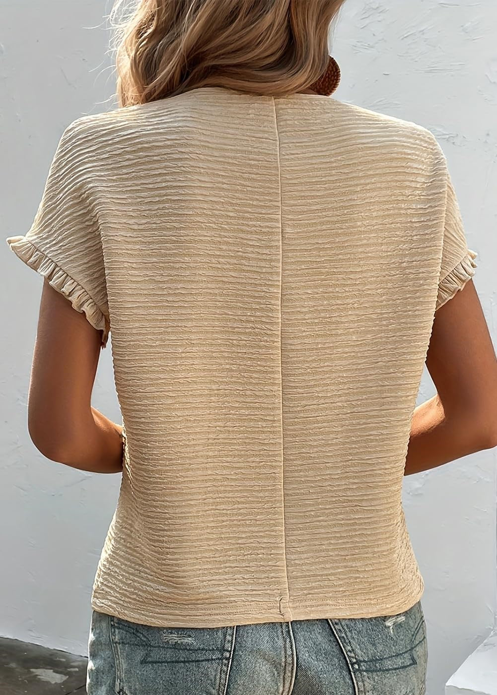 ✨Women's Short Sleeve Ruffle Casual Summer Textured T Shirts