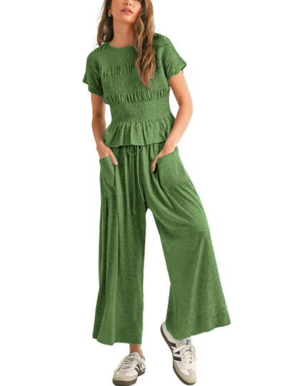 ✨Women's Pleated Top Wide Leg Pants Set with Pockets