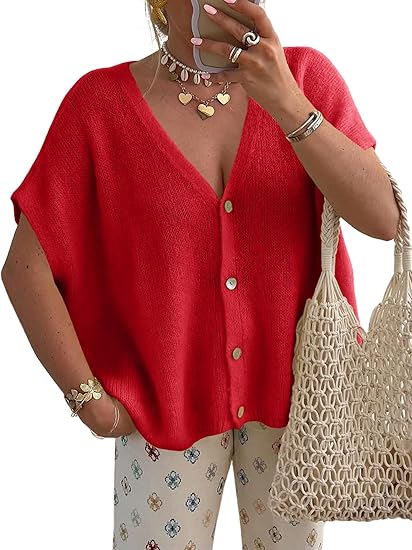 Women's V-Neck Batwing Sleeve Knit Cardigan