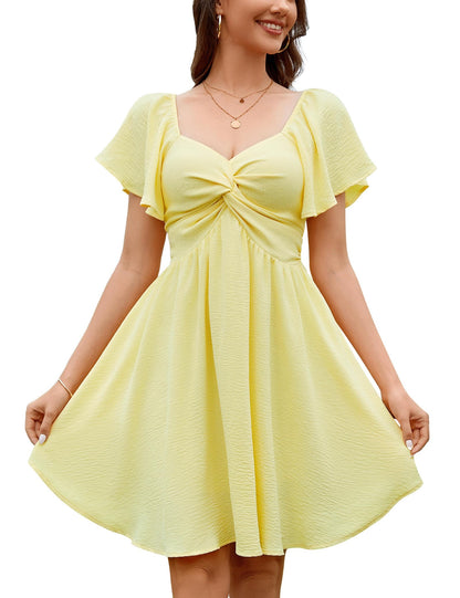 Women's Sweetheart Knot Front Dress Flutter Sleeve