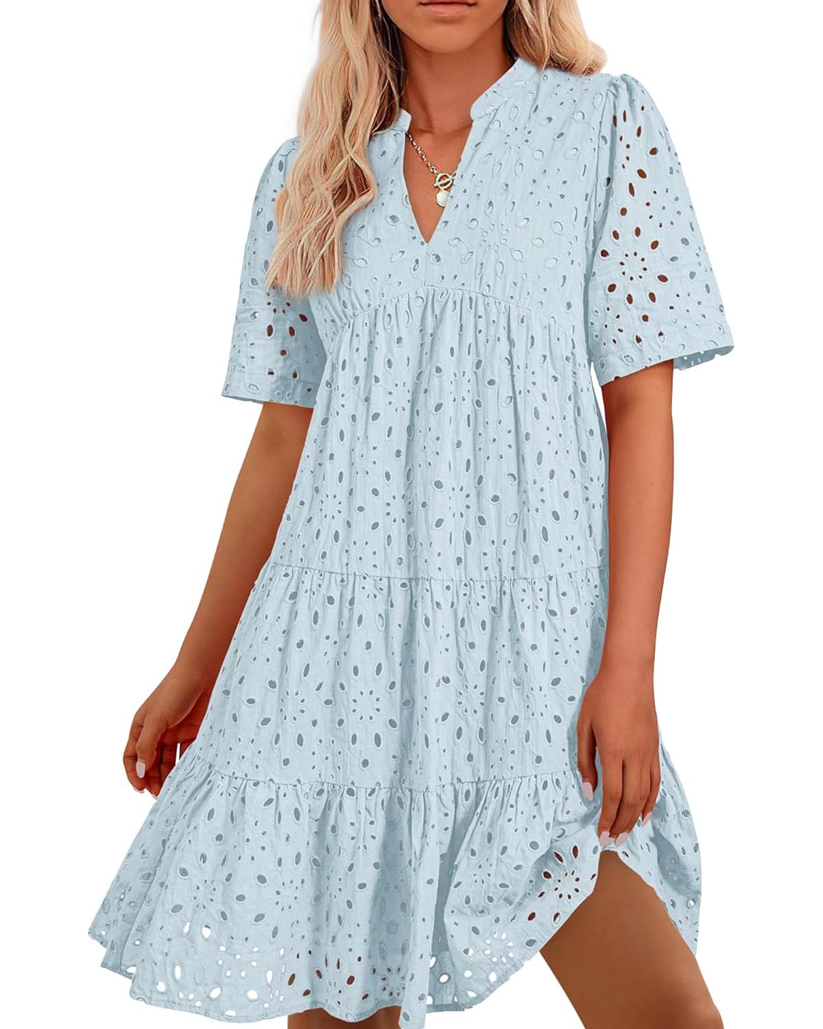 ✨Women's Elegant Hollow Out Lace Ruffle Casual Mini Dress