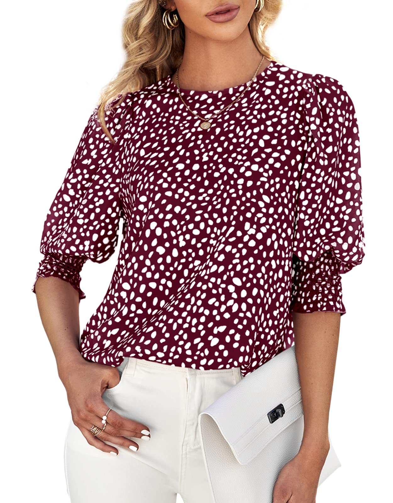 Women's Polka Dot Three-quarter Sleeve T-Shirt Top