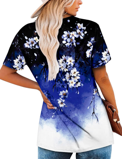 ⏰Hot Sale-Women's Summer Printed Pleated Crew Neck Tee