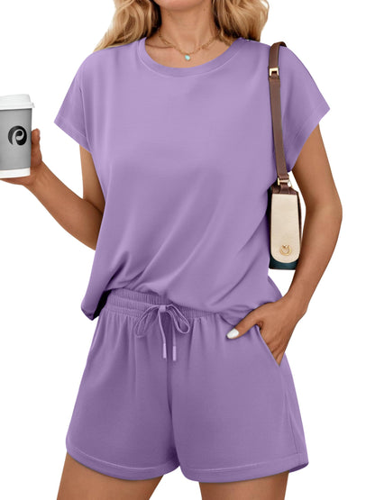 Womens Summer Crewneck Matching Shorts Lounge Set