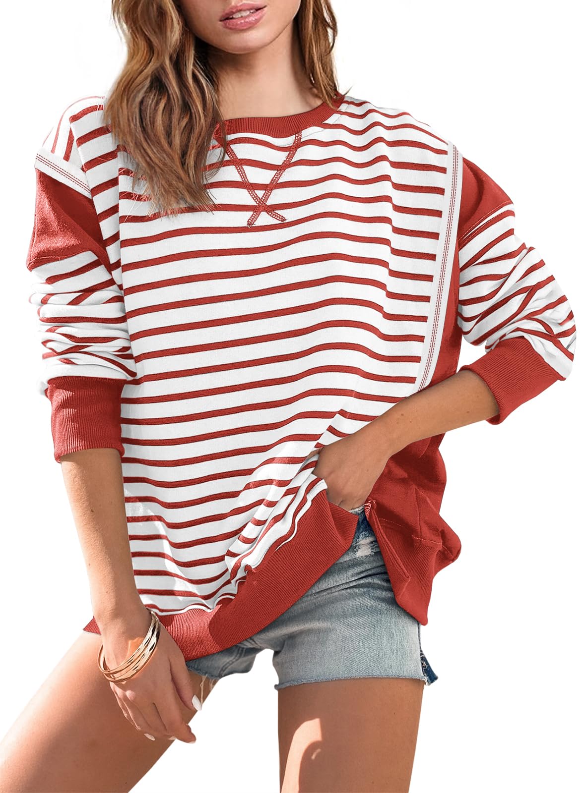 Striped Color Block Oversized Sweatshirt