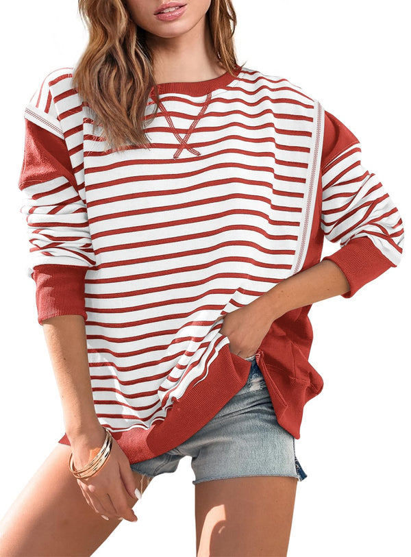 Women Striped Color Block Oversized Sweatshirt
