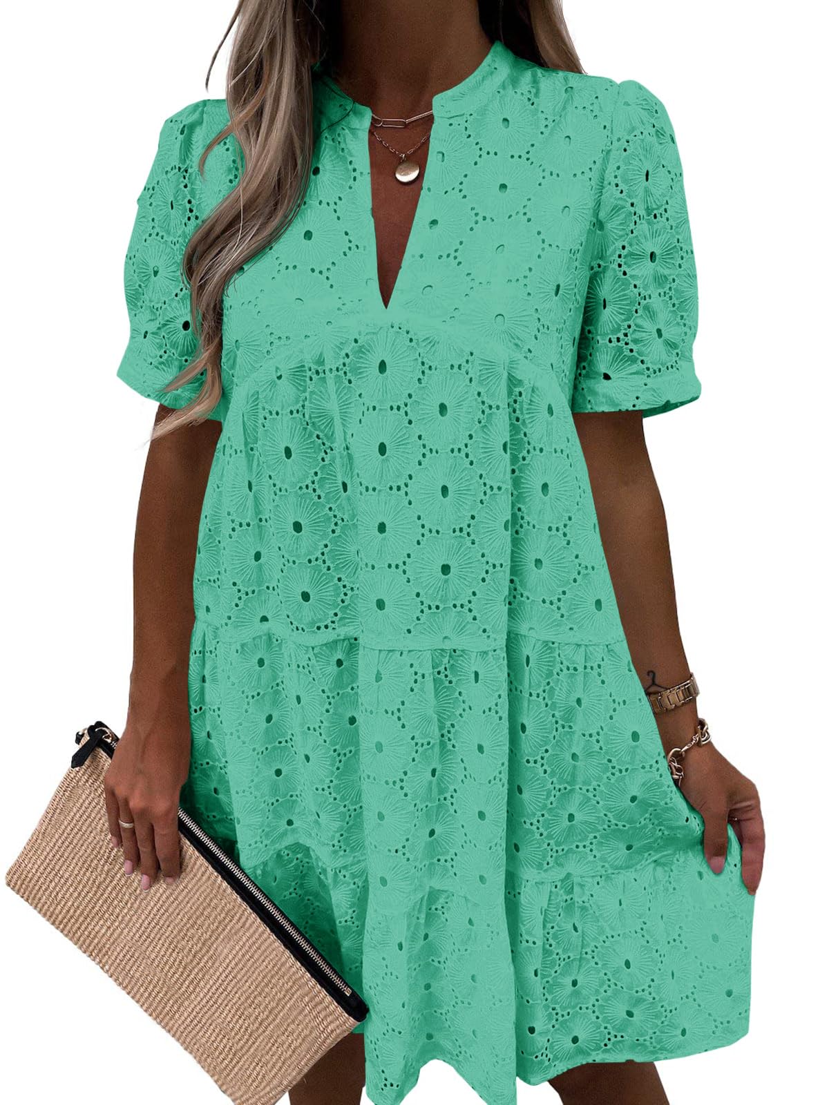 Women’s Lace Dresses Eyelet Casual Flowy Babydoll Swing
