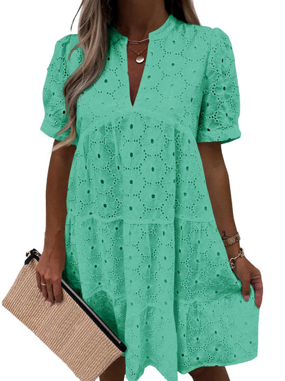 Women’s Lace Dresses Eyelet Casual Flowy Babydoll Swing
