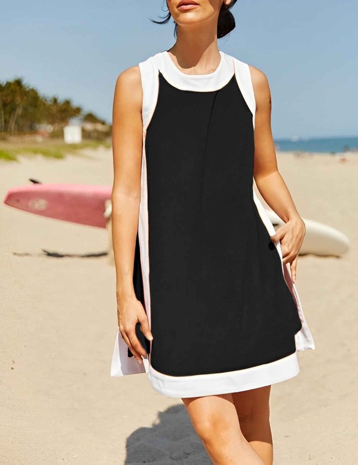 ✨Women's Casual Color Block Sleeveless Tops Matching Shorts with Pockets