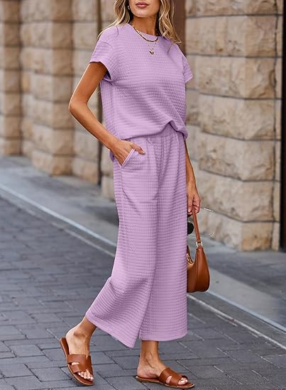 ✨Women's Casual Textured Tops and Wide Leg Pants Lounge Sets