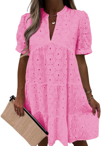 Women’s Lace Dresses Eyelet Casual Flowy Babydoll Swing