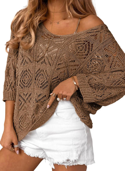 ✨Women's Spring Summer Crochet Hollow Out Pullover Off Shoulder Top