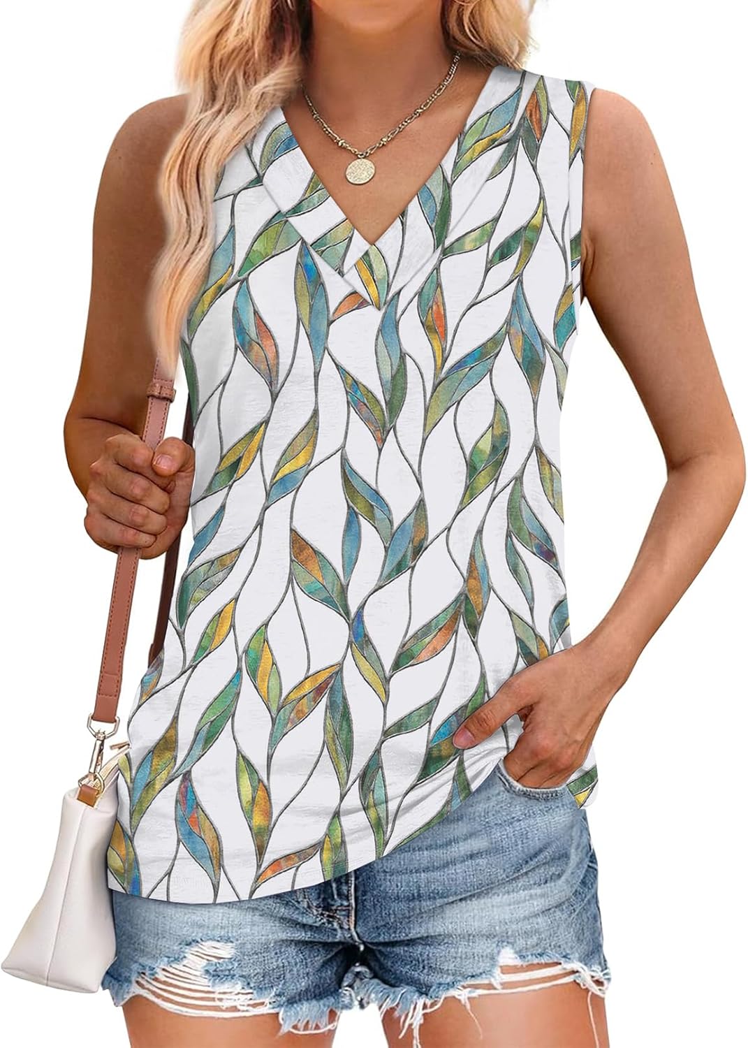 ⏰Hot Sale-Women Summer Loose Fit V Neck Sleeveless Basic Tank Tops