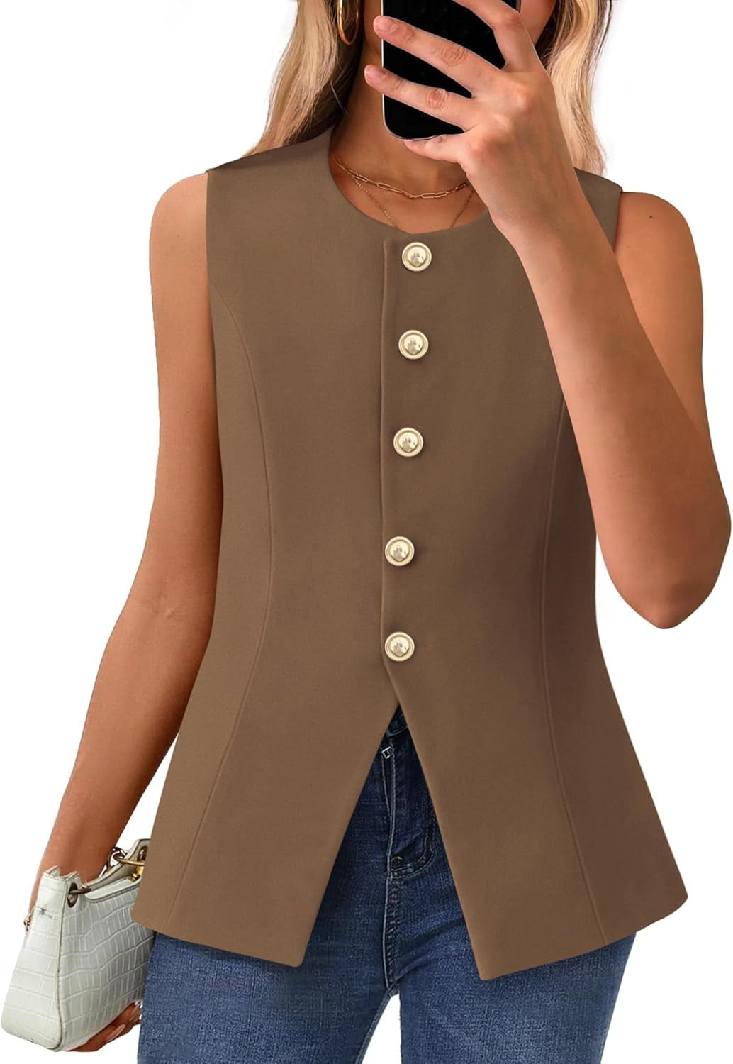 ✨Women's Round Neck Elegant Sleeveless Button-Down Blazer Top